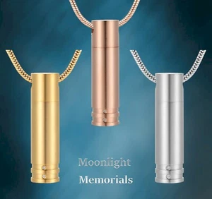 New Cylinder Crystal Embossed Cremation Urn Keepsake Ashes Memorial Necklace - Picture 1 of 12