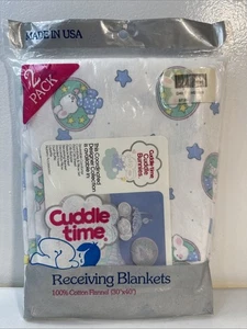 VTG Cuddle Time 2 Receiving Blankets Bears Gender Neutral Baby Swaddle Bunnies - Picture 1 of 6