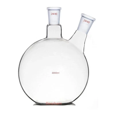 3000ml,24/40,2-Neck, Flat Bottom Glass Flask,3L,Twins Necks, with 2 stopper - Image 1 of 4