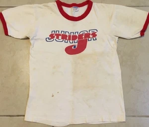 Vtg 70s Kids Champion Junior Striders Faded Distress Shirt L Blue Bar Track PE - Picture 1 of 19