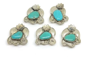 Vintage Lot Of 5 Southwestern Navajo Turquoise Button Cover Covers - Picture 1 of 6