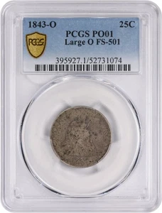 1843-O Liberty Seated Silver Quarter Large O FS-501 PO01 PCGS - Picture 1 of 2