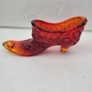 FENTON AMBERINA GLASS SHOE SLIPPER IN DAISY BUTTON PATTERN - MINT - Picture 1 of 5
