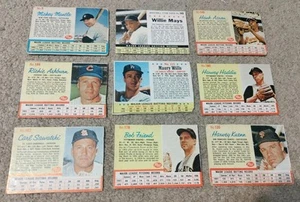 9 1961-63 Post BB Cards- Mays-1961, Mantle, Aaron-1962, Maury Wills-1963, etc - Picture 1 of 14
