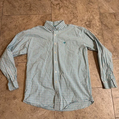 Camisa vaquera Cinch para hombre manga larga verde azulado a cuadros con botones talla S Western Rodeo Foto 1 de 4