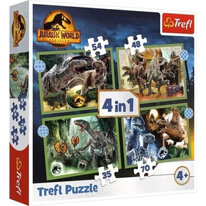 NEW Trefl Jigsaw Puzzle 4 in 1 Pieces 4+ Age Jurassic Park Threatening Dinosaurs - Picture 1 of 5
