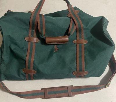 Bolso de Lona Polo Ralph Lauren Verde Borde de Cuero Viaje Correa para el Hombro Foto 1 de 4