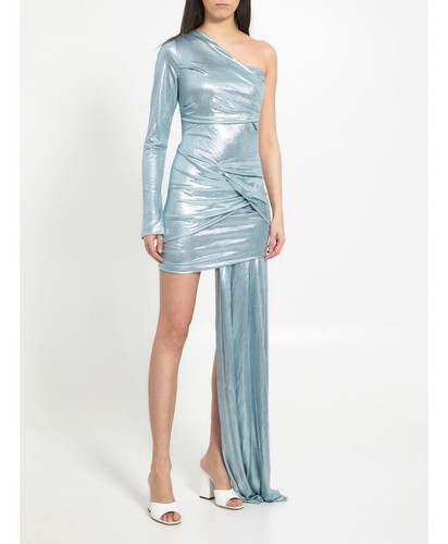 OFF WHITE Abito asimmetrico bianco sporco in jersey laminato 48 12 nuovo con etichette $1.965