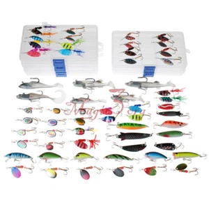 60pcs Ice Fishing Spinner Gear Kit Lure Spoon Hard Crankbait Pike Bass In 5 Box - Picture 1 of 8