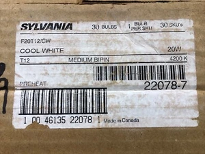 Pack of 30 -Sylvania Fluorescent Light Bulb 20 watt 24" T12 Medium Bi-Pin (5849) - Picture 1 of 4