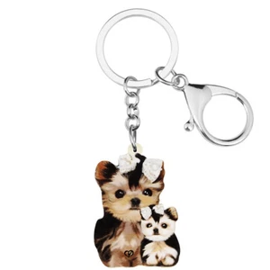 Mothers Day Acrylic Yorkshire Terrier Dog Keychains Puppy Car Keyrings Charms - Picture 1 of 7