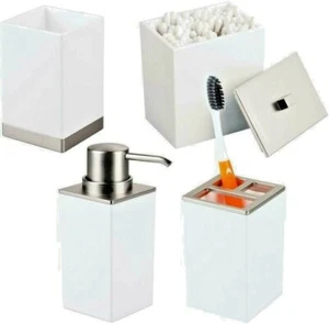 Vanity Bath Accessory Set mDesign Countertops - Set of 4, White - Picture 1 of 13