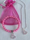HEART THEMED BIRTHDAY GIFT, PRE FILLED Party Bags, PINK BRACELET & NECKLACE