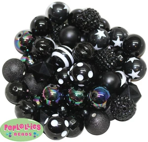 20mm Bubblegum Beads 52 pc. Black Lot Beads Chunky Jewelry Necklace - Picture 1 of 2