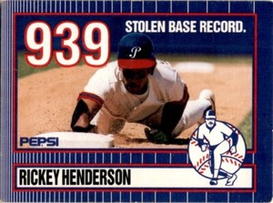 1991 Pepsi Rickey Henderson Stolen Base Record 939 Baseball Card Great Card