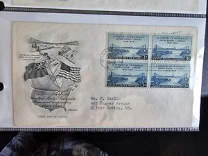 1948 100 Years Of Friendship US/Canada, Scott 961, Block Of Four 3c Stamp FDOI - Picture 1 of 1