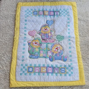 Sweet Dreams Hand Cross Stitch Homemade Baby Crib Quilt Yellow Colorful Unisex - Picture 1 of 9