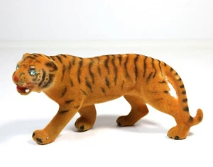 Estatuilla de juguete de tigre flocado vintage - Imagen 1 de 4