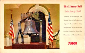 Philadelphia PA TWA AIRLINES Leinen Werbe Postkarte "Liberty Bell" 50er Jahre - Bild 1 von 2