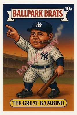 Tarjeta de arte parodia Babe Ruth como "The Great Bambino" - BALLPARK BRATS Foto 1 de 2