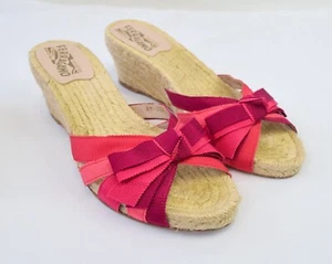 SALVATORE FERRAGAMO Grisson Cuero Yute Alpargata Cuñas 8 Sandalias Rosa Lazo - Imagen 1 de 14