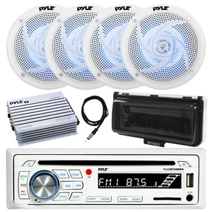 Pyle Bluetooth Marine CD Radio, Cover, Amp, Antenna, 4x 5.25" 180W LED Speakers - Picture 1 of 6