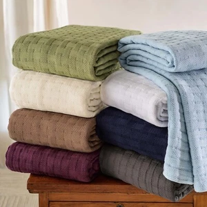 100% Cotton Thermal Basket Weave All Season Blanket Luxury Sofa & Warm Bed Throw - Picture 1 of 12