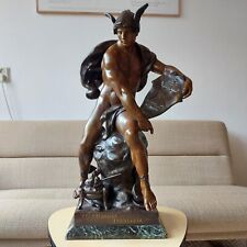 Emile Louis Picault Sculpture Man God Mercury Signed Marble Base Art Nouveau