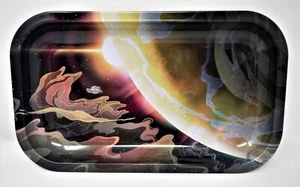 Mirage 10.5" x 6.25" Metal Rolling Tray Cloudy Galaxy with UFO Planet & Sun - Picture 1 of 1