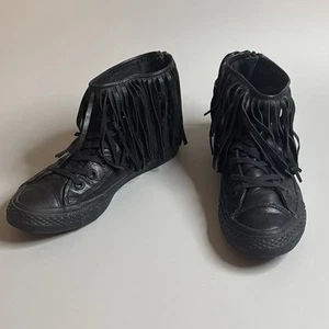Converse All Stars Fringed Leather Sneakers - Women’s Sz 8 - Black Shoes Zips - Bild 1 von 9