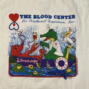 Vintage 90s Blood Center T-Shirt New Single Stitch USA Made XL White Screen Stars - Bild 1 von 7