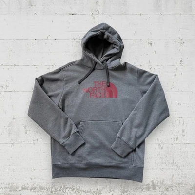 The North Face Hoodie Men's Size M Big Spellout Logo Maroon On Gray Pullover - Image 1 of 4