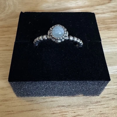 Genuine Pandora Silver & Grey Moonstone Beaded Birthstone Ring June Size 58 - Image 1 of 4