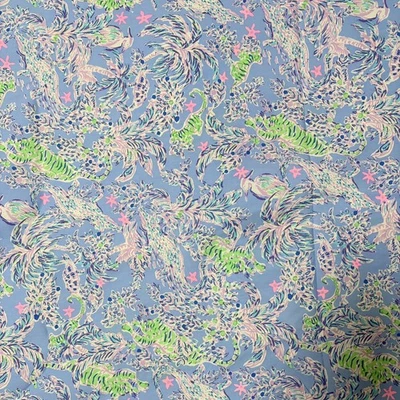 Tela de popelina de algodón Lilly Pulitzer azul paquete Peri The Turtle 36" X 57" Foto 1 de 4