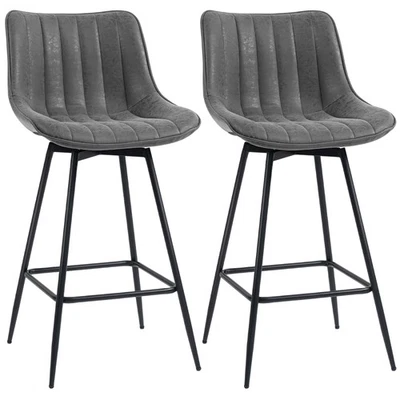 Adjustable Swivel Bar Stool Kitchen Counter Seat PU Leather Modern Grey Set 2 - Image 1 of 4