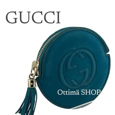 GUCCI Estuche Redondo para Monedas con Borla Cuero Turquesa Foto 1 de 4
