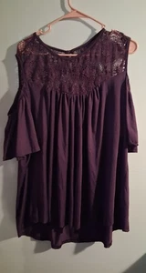 Unbranded Purple Short Cold Shoulder Sleeve Blouse Sz 3X - Foto 1 di 2