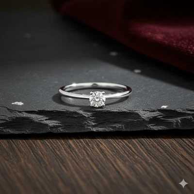 14K White Gold Ring Sterling Silver Round 0.50 Carat Moissanite Plated Size 6 7 - Imagem 1 de 4