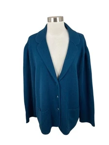 Talbots Plus 3X Cardigan Blazer 100% Merino Wool Blue Knit Career Academia Soft - Picture 1 of 4