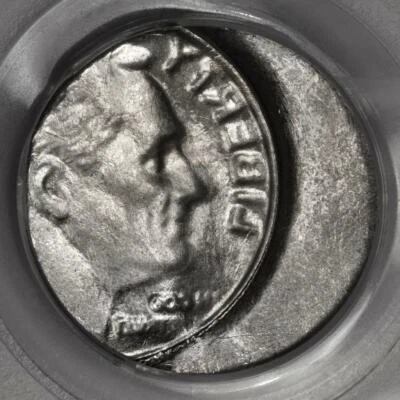 PCGS MS62 30% Off Center Obverse Clad Layer Dime Mint Error Two Heads Mirrored - Image 1 of 4