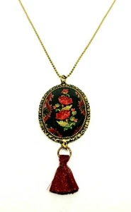 Gorgeous Metal Necklace Michal Negrin Red Flowers Enamel Work With Crystal. - Picture 1 of 8