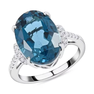 Natural London Blue Topaz and Diamond Ring in 10K White Gold (Size 7) 7.35 ctw - Picture 1 of 6