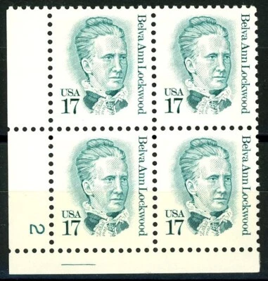 Belva Ann Lockwood Numbered Plate Block of 4 Plate #2 MNH Scott 2178 - Image 1 of 2