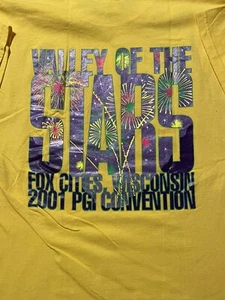 VINTAGE Pyro Valley Of Stars Men Shirt L Yellow Fireworks Graphic Short Sleeve - Picture 1 of 5