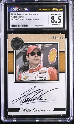 Helio Castroneves 2013 Press Pass Legends Autographs 188/200 CGC 8.5 JSA 10 Auto - Image 1 of 2