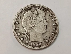 1908 D Barber Silver Quarter 25C Partial Liberty - Picture 1 of 2