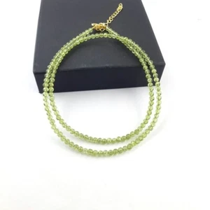 Natural Green Peridot Faceted Round Gemstone Beads Handmade Women Necklace 18" - Picture 1 of 10