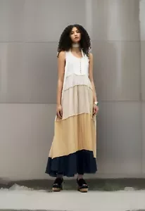 ZARA Size XS BRAND NEW MAXI CLAY STRIPED SILK PLEATED DRESS LIMITED EDITION - Picture 1 of 8