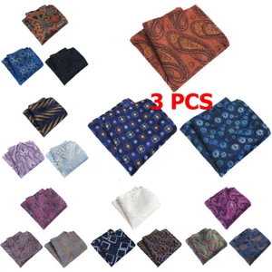 3 PCS Men Flower Paisley Geometric Hanky Pocket Square Wedding Handkerchief - Picture 1 of 9