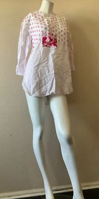 Blusa túnica Westbound blanca rosa a rayas cachemira mezcla de lino talla S Foto 1 de 3